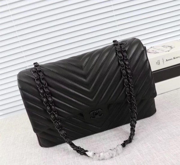 Chanel Large Double Flap Classic Handbag (CH229V-Pure-Black)