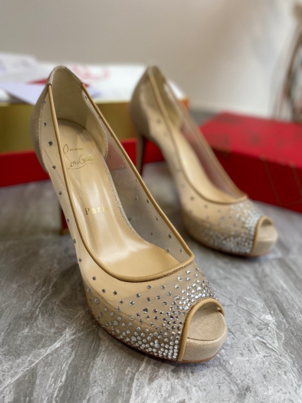 Christian Louboutin Rhinestone Inner Water Table Series  Surrounded by apricot cloth