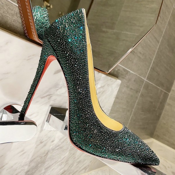 Christian Louboutin Full diamond gradient shoes series Gradient Green