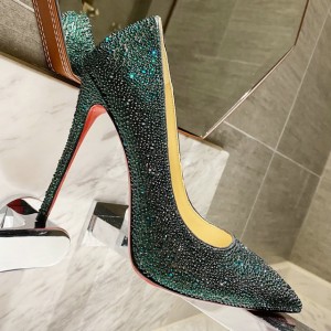 Christian Louboutin Full diamond gradient shoes series Gradient Green